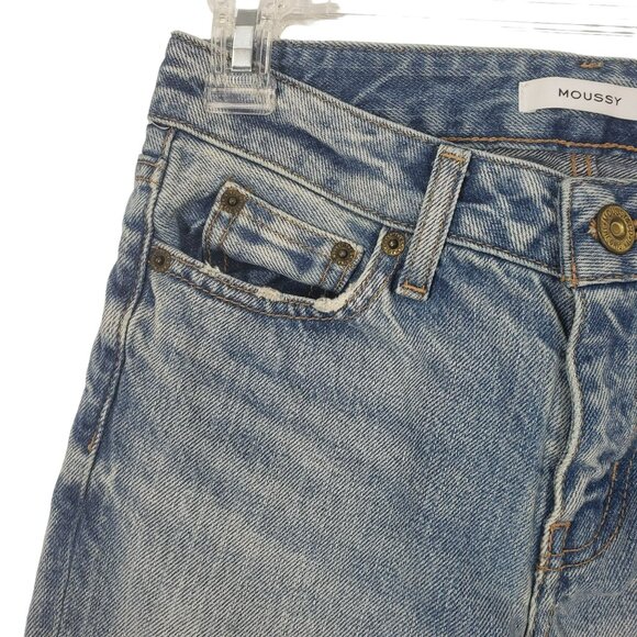 Moussy Cropped Flare Blue Light Wash Cropped Straight Leg Raw Hem Jeans 24 - Picture 4 of 12